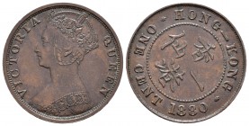 Hong Kong. Victoria. 1 cent. 1880. (Km-4.3). Ae. 7,50 g. MBC+. Est...45,00.