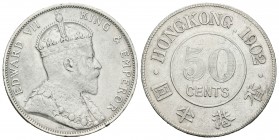 Hong Kong. Edward VII. 50 cent. 1863. (Km-4.1). Ae. 7,53 g. MBC+. Est...35,00.