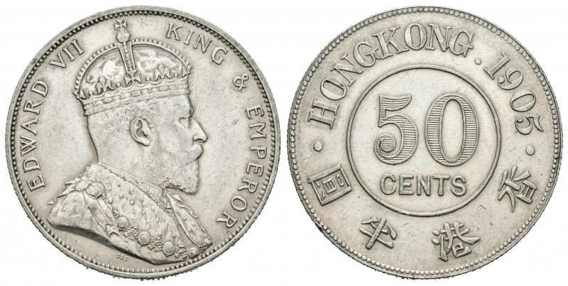 Hong Kong. Edward VII. 50 centavos. 1905. (Km-15). Ag. 13,60 g. Brillo original....