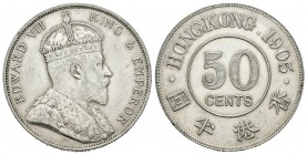 Hong Kong. Edward VII. 50 centavos. 1905. (Km-15). Ag. 13,60 g. Brillo original. EBC-/EBC+. Est...65,00.