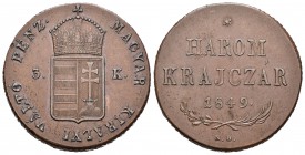 Hungría. Franz Joseph I. 3 krajczár. 1849. Nagybanya. NB. (Km-434). Ae. 25,51 g. Moneda de la Guerra de la Independencia. EBC-. Est...35,00.