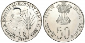 India. 50 rupias. 1975. (Km-256). Ag. 34,49 g. SC. Est...20,00.
