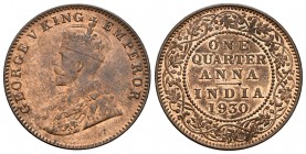India Británica. George V. 1/4 de anna. 1930. (Km-512). Ae. 4,88 g. Brillo original. SC-. Est...25,00.