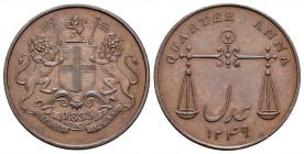 India Británica. Presidencia de Bombay. 1/4 anna. 1833 (1249H). (Km-232). Ae. 6,43 g. Buen ejemplar. EBC+. Est...90,00.