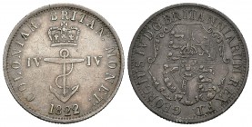 India Británica. George IV. 1/4 de dollar. 1822. (Km-3). Ag. 6,72 g. Golpecito en canto. MBC+. Est...25,00.