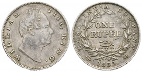India Británica. William IV. 1 rupia. 1835. Calcuta. (Km-450.7). Rev.: RS . Ag. 11,60 g. RS incusa en cuello. Rara. MBC+. Est...150,00.
