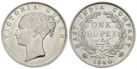 India Británica. Victoria. 1 rupia. 1840. (Km-457). Ag. 11,51 g. MBC+. Est...70,00.