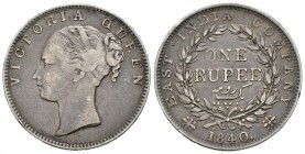 India Británica. Victoria. 1 rupia. 1840. (Km-457.3). Ae. 11,39 g. MBC-. Est...40,00.