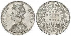 India Británica. Victoria. 1 rupia. 1862. (Km-473.1). Ag. 11,63 g. Restos de brillo original. EBC/EBC+. Est...50,00.