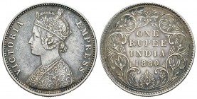 India Británica. Victoria. 1 rupia. 1880. (Km-492). Ag. 11,66 g. Pátina. EBC-/EBC. Est...35,00.