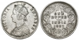 India Británica. Victoria. 1 rupia. 1887. (Km-492). Ag. 11,58 g. Limpiada. EBC. Est...35,00.