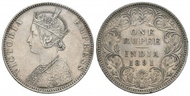 India Británica. Victoria. 1 rupia. 1891. Bombay. B. (Km-492). Ag. 11,65 g. B incusa. EBC. Est...50,00.
