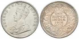 India Británica. George V. 1 rupia. 1916. (Km-524). Ag. 11,71 g. Limpiada. MBC+/EBC-. Est...20,00.