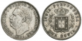 India Portuguesa. Luis I. 1 rupia. 1881. (Km-512). Ag. 11,62 g. MBC+. Est...25,00.