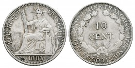 Indochina Francesa. 10 céntimos. 1855. París. A. (Km-2). Ag. 2,72 g. MBC+. Est...30,00.