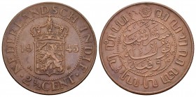 India Holandesa. 2 1/2 cents. 1845. P. (Km-316). Ae. 12,67 g. EBC+. Est...15,00.