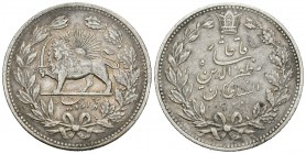 Irán. Muzaffar al Din Shah. 5000 dinares. 1320 H (1902). (Km-976). Ag. 23,05 g. MBC+. Est...50,00.