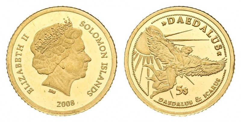 Islas Salomón. 5 dollars. 2008. (Km-203). Au. 0,59 g. PROOF. Est...35,00.