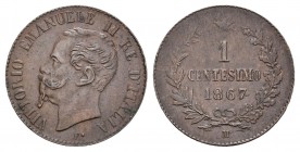 Italia. Vittorio Emanuel II. 1 céntimo. 1867. Milán. M. (Km-1.3). Ae. 1,03 g. MBC+. Est...18,00.
