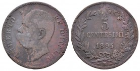 Italia. Umberto I. 5 céntimos. 1895. Roma. R. (Km-31). Ae. 4,93 g. BC. Est...12,00.