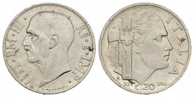 Italia. Vittorio Emanuele III. 20 centesimi. 1936. Roma. R. (Km-75). (Mont-305). (Pag-853). Ni. 4,02 g. Rara. SC-. Est...200,00.