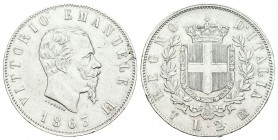 Italia. Vittorio Emanuel III. 2 liras. 1863. Turín. T. (Km-16.2). (Pagani-507). (Mont-195). Ag. 9,75 g. Golpecito. MBC-. Est...30,00.