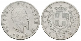 Italia. Vittorio Emanuel III. 2 liras. 1863. Nápoles. N. (Km-6a.1). (Pagani-506). (Mont-196). Ag. 9,76 g. BC. Est...12,00.