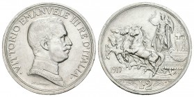 Italia. Vittorio Emanuel III. 2 liras. 1917. Roma. R. (Km-55). (Pagani-740). (Mont-157). Ag. 10,00 g. Cuadriga. MBC. Est...25,00.