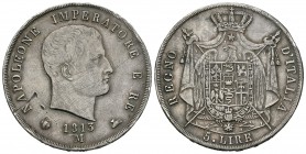 Italia. Napoleón Bonaparte. 5 liras. 1813. Milán. M. (Km-10.4). (Pagani-31). (Mont-228). Ag. 24,84 g. Golpecitos. MBC+. Est...80,00.