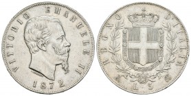 Italia. Vittorio Emanuel II. 5 liras. 1872. Milan. M-BN. (Km-5.3). (Pagani-495). (Mont-179). Ag. 24,94 g. EBC-. Est...45,00.