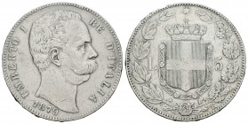 Italia. Umberto I. 5 liras. 1879. Roma. R. (Km-20). (Pagani-590). (Mont-33). Ag. 24,83 g. Limpiada. MBC-. Est...30,00.
