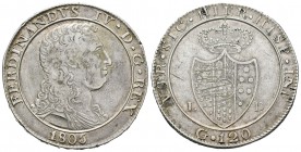 Italia. Ferdinando IV. 120 grana. 1805. Nápoles. LD. (Km-247). (Dav-162). Ag. 27,47 g. MBC. Est...100,00.