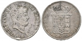 Italia. Ferdinando II. 120 grana. 1855. Nápoles. (Km-370). (Mont-821). Ag. 27,46 g. Golpes en canto. MBC-. Est...30,00.