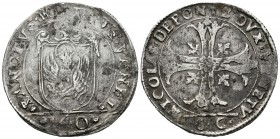 Italia. Venecia. Nicolo de Ponte. Escudo de la Cruz de 140 soldi. (1578-1585). (Dav-8398). (Gamberini-497). Ag. 31,19 g. Siglas CC: Massaro Cistóforo ...