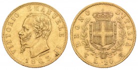 Italia. Vittorio Emanuel II. 20 liras. 1863. Turín. BN. (Km-10.1). (Mont-133). (Fr-11). Au. 6,46 g. EBC-. Est...180,00.