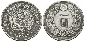 Japón. Mutsuhito. 1 yen. 1901. (Km-Y.A25.3). Ag. 26,88 g. Golpecitos en el canto. MBC+. Est...45,00.