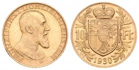 Liechtenstein. Franz I. 10 francos. 1930. (Km-Y11). (Fr-16). Au. 3,22 g. Acuñación de 2500 piezas. Rara. SC-. Est...500,00.