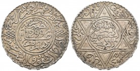 Marruecos. Moulay Al-Hasan I. 10 dirhams. 1299 H (1889). París. (Km-Y8). Ag. 29,07 g. Golpecito en el canto. MBC+. Est...50,00.