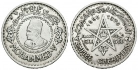 Marruecos. Mohammed V. 500 francos. 1956 (1376 H). (Km-Y54). Ag. 22,54 g. EBC-. Est...30,00.