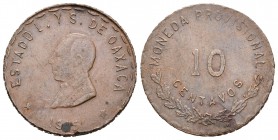 México. 10 centavos. 1915. Oaxaca. (Km-725). Ae. 8,12 g. MBC. Est...30,00.