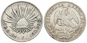 México. 2 reales. 1859. México. FH. (Km-374.10). Ag. 6,69 g. Golpecitos. MBC+. Est...25,00.