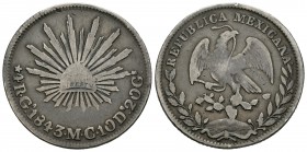 México. 4 reales. 1843. Guadalajara. MC. (Km-375.2). Ag. 13,05 g. MBC-. Est...30,00.