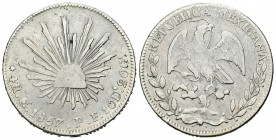 México. 4 reales. 1857. Guanajuato. PF. (Km-375.2). Ag. 13,39 g. BC+. Est...35,00.
