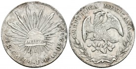 México. 8 reales. 1874/3. Guanajuato. FR. (Km-377.8). Ag. 27,05 g. EBC-. Est...60,00.