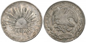 México. 8 reales. 1877. Zacatecas. JS. (Km-377.13). Ag. 26,71 g. MBC. Est...30,00.