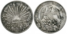 México. 8 reales. 1884. Zacatecas. JS. (Km-377.13). Ag. 27,00 g. MBC+. Est...40,00.