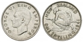 Nueva Zelanda. George VI. 1 shilling. 1941. (Km-9). Ag. 5,61 g. Marcas en reverso. Escasa. EBC-. Est...60,00.