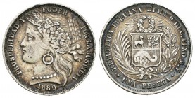 Perú. 1 peseta. 1880. Lima. BF. (Km-200.1). Ag. 4,92 g. MBC. Est...25,00.