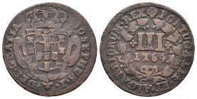 Portugal. Jose I. 3 reis. 1764. (Km-241.1). Ae. 3,67 g. BC+. Est...15,00.