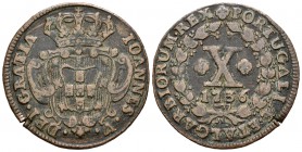 Portugal. Joao V. 10 reis. 1736. (Km-217). (Gomes-34.18). Ae. 11,97 g. Pequeña grieta. MBC-. Est...18,00.